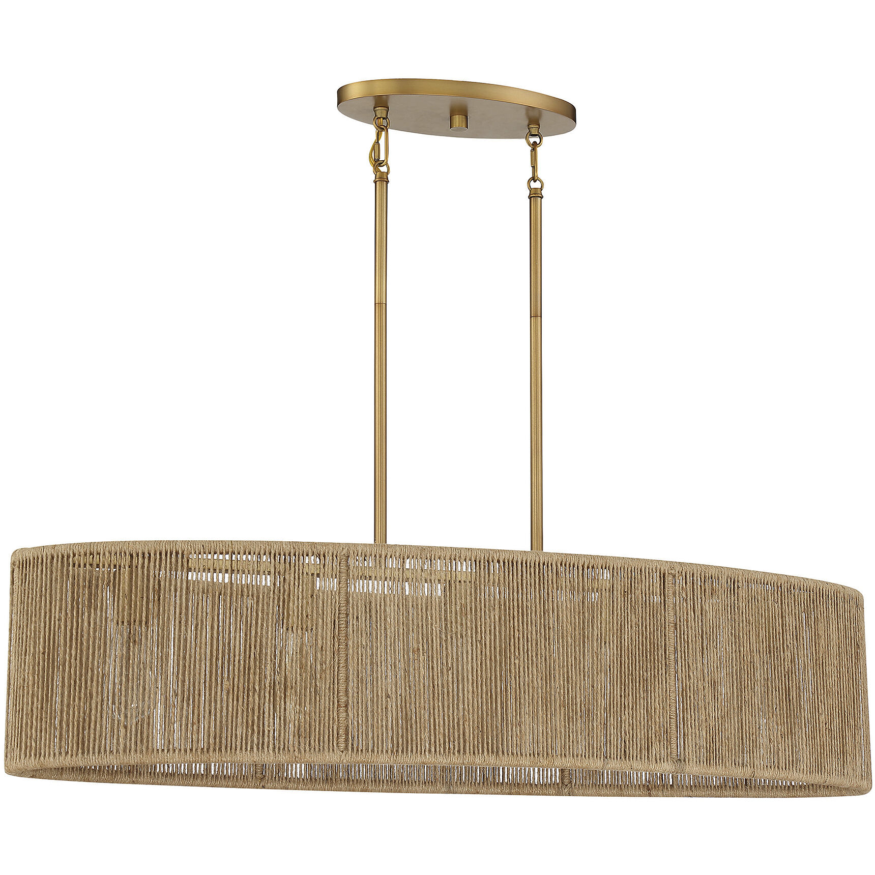 Ashe 5 Light 42 inch Warm Brass and Rope Linear Chandelier Ceiling Light, Oval