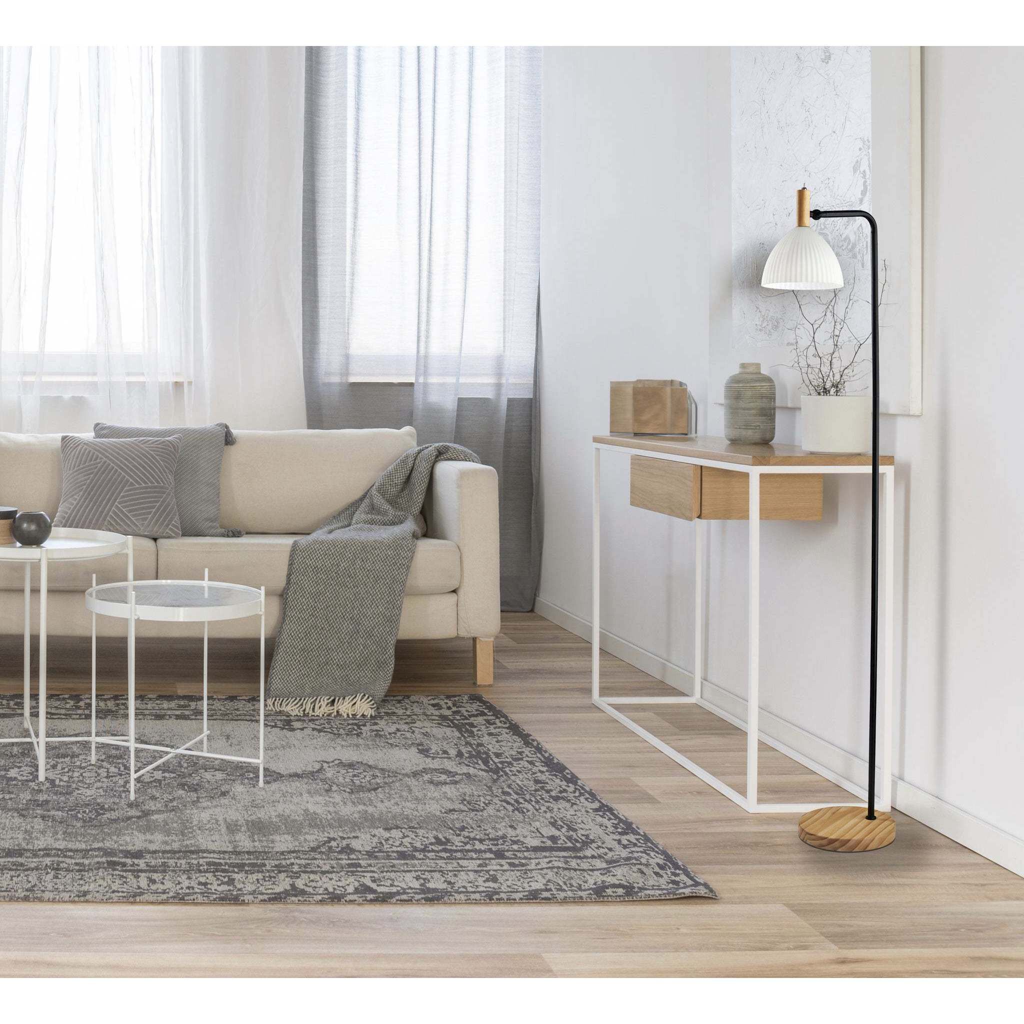 Peyton 60 inch 25.00 watt Black and Natural Wood Floor Lamp Portable Light