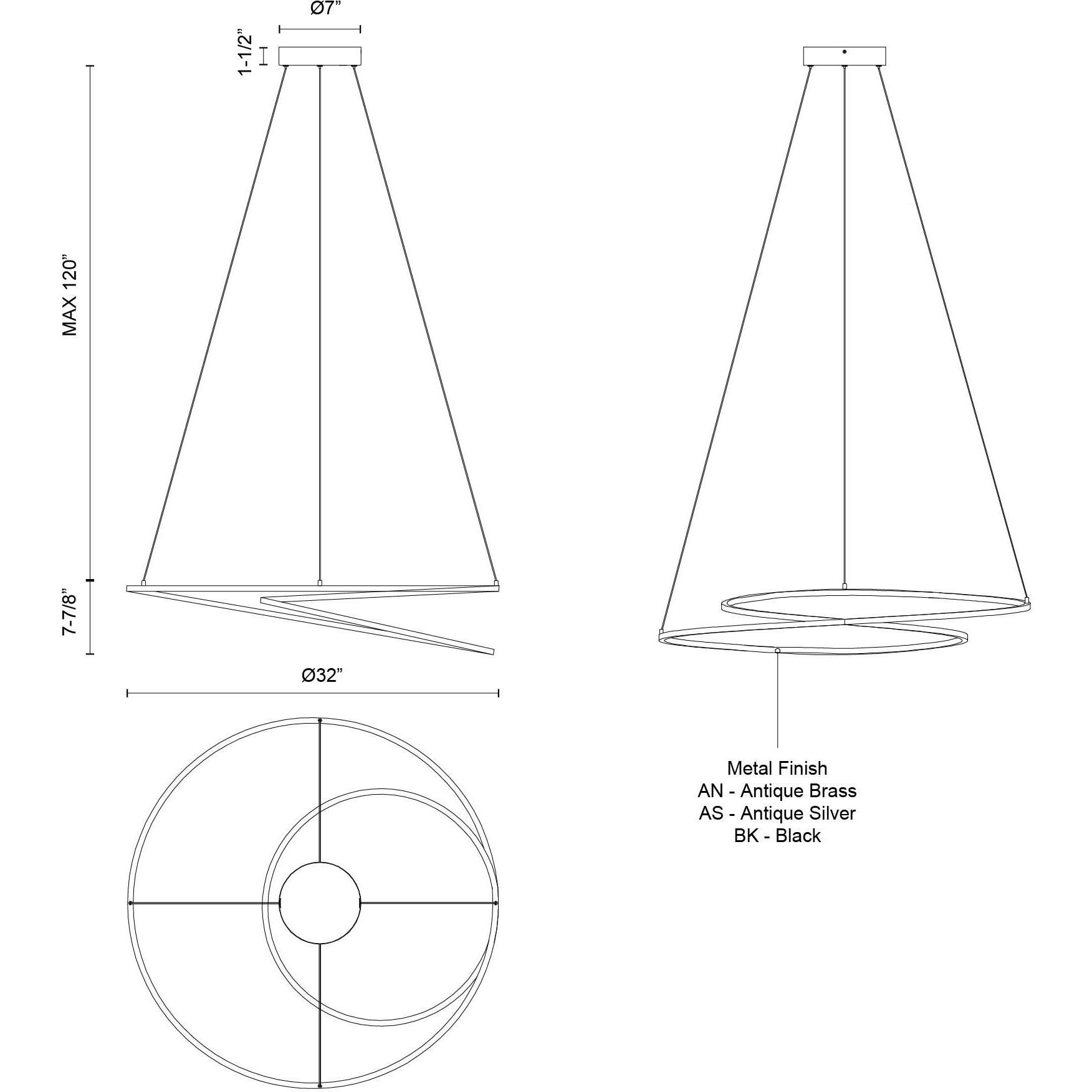 Twist LED 32 inch Antique Brass Pendant Ceiling Light
