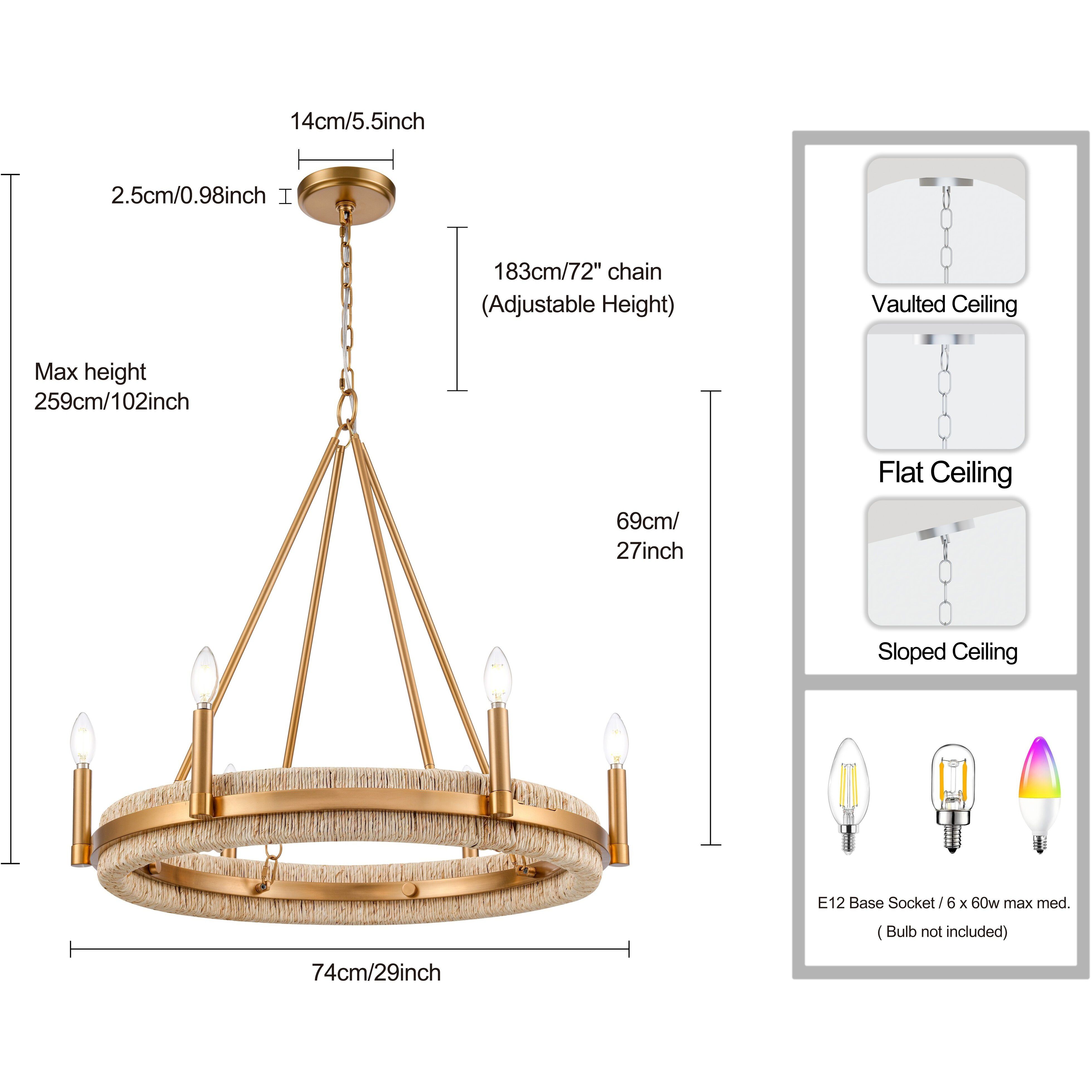 Copa 6 Light 29 inch Natural Brass Chandelier Ceiling Light