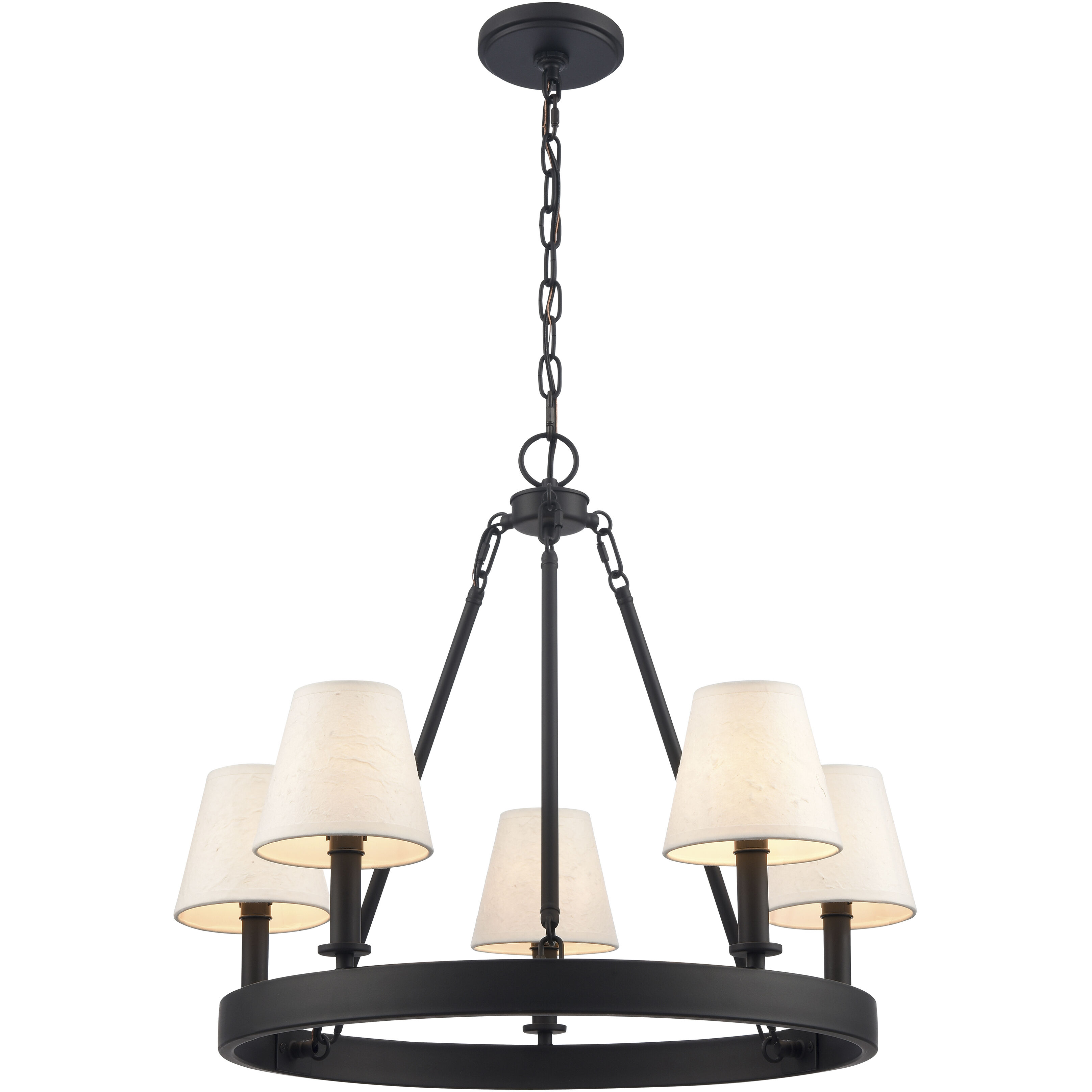 Rydell 5 Light 24.5 inch Matte Black with Off White Chandelier Ceiling Light