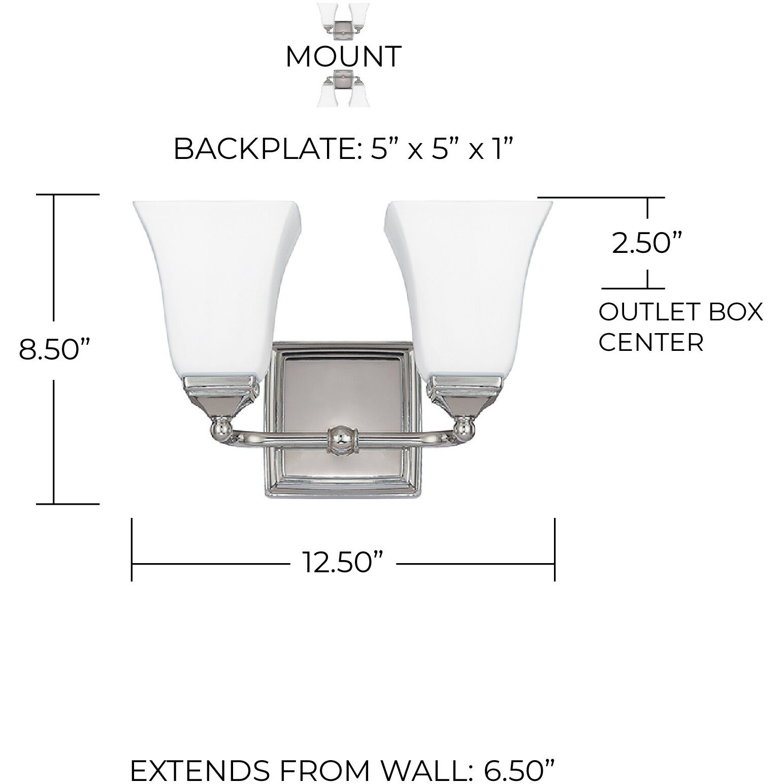 Cade 2 Light 12.5 inch Polished Nickel Vanity Light Wall Light