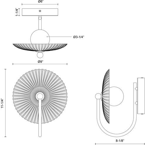 Alora Mood Hera LED 9 inch Matte Black and Clear Ribbed Glass Bath Vanity Wall Light