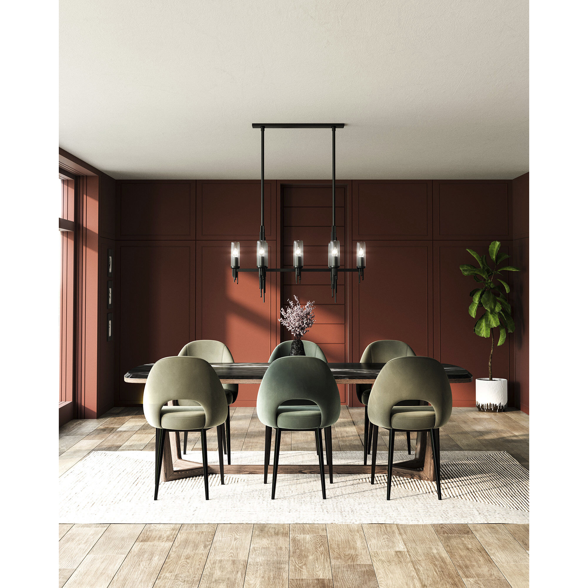 Torres 8 Light 38.25 inch Clear Ribbed Glass/Matte Black Linear Pendant Ceiling Light