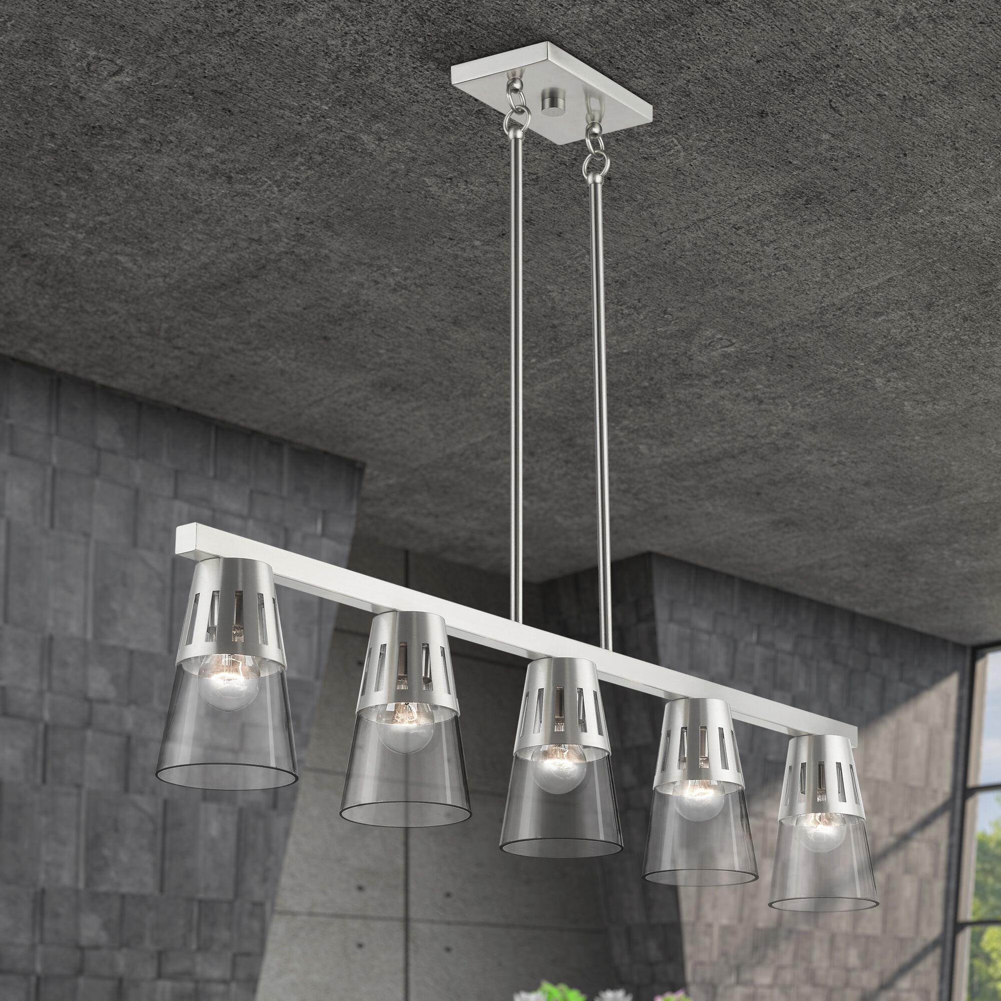 Bennington 5 Light 4.75 inch Brushed Nickel Large Linear Chandelier Ceiling Light