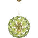 Esme 9 Light 22.5 inch Aged Brass Chandelier Ceiling Light in Floral Glass Petals Green