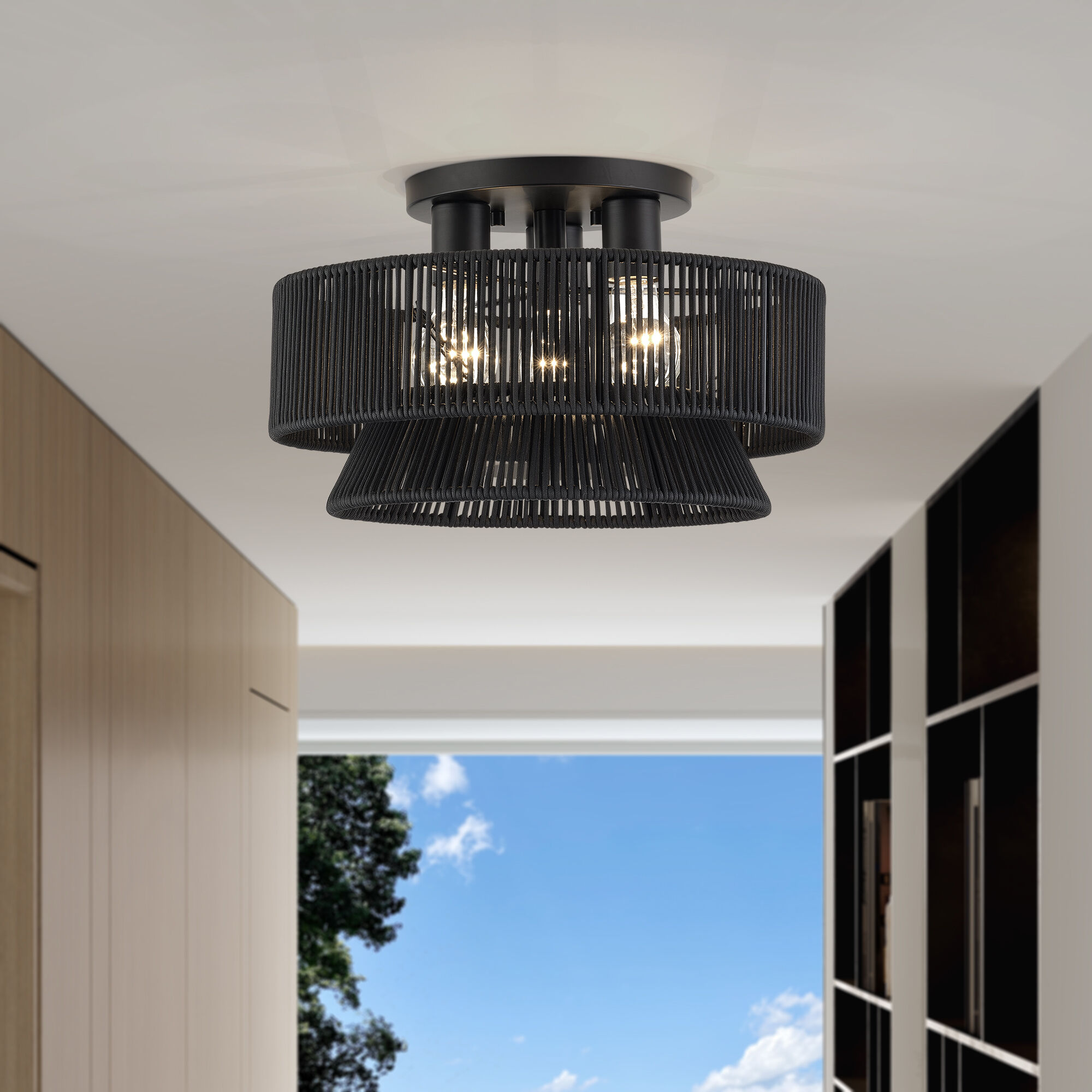 Florell 3 Light 15 inch Black Semi Flush Mount Ceiling Light, Large