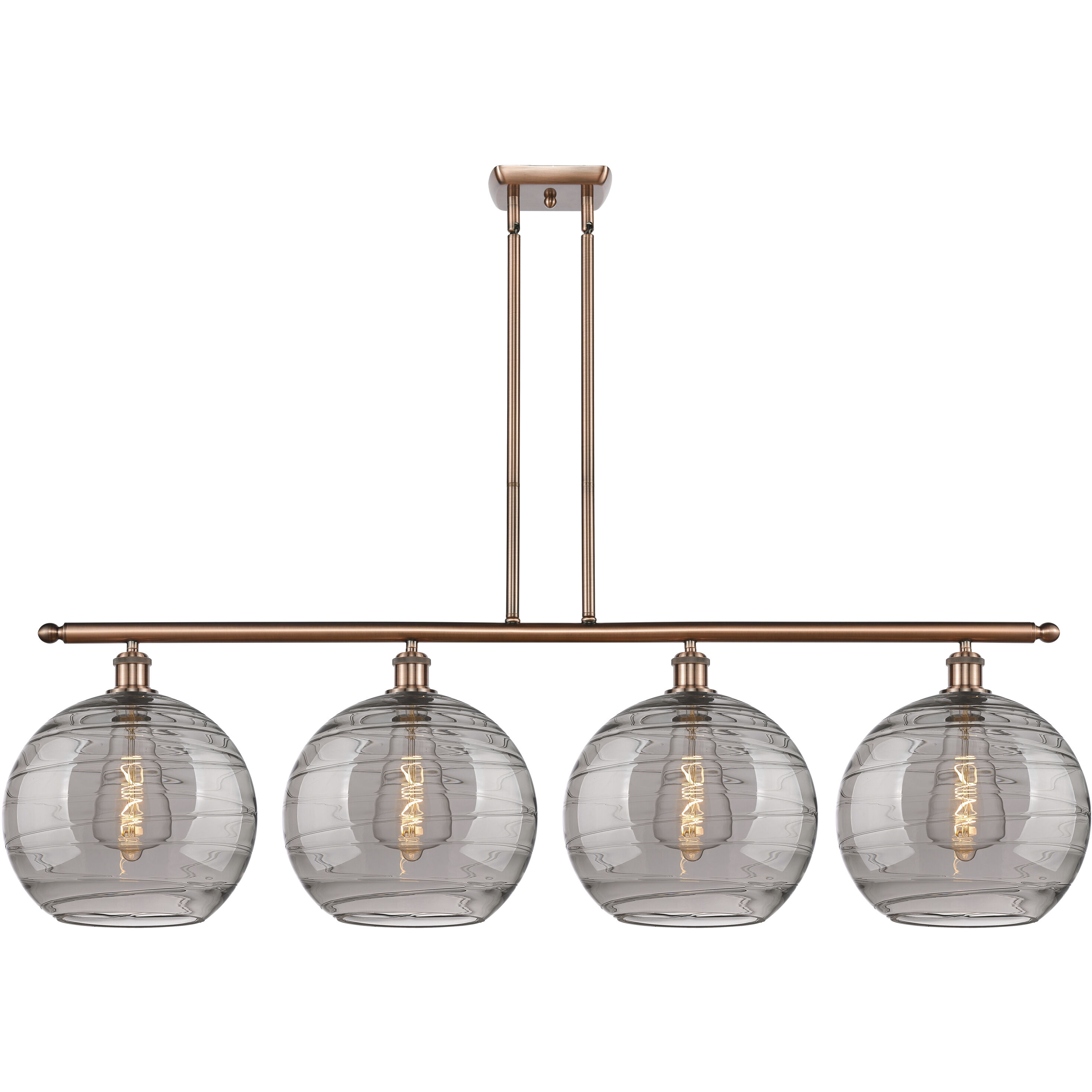 Ballston Athens Deco Swirl 4 Light 50.25 inch Antique Copper Stem Hung Island Light Ceiling Light
