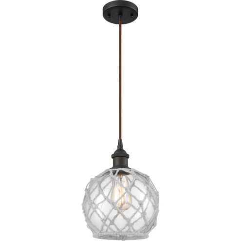 Ballston Farmhouse Rope 1 Light 8 inch Oil Rubbed Bronze Mini Pendant Ceiling Light in Clear Glass with White Rope, Ballston