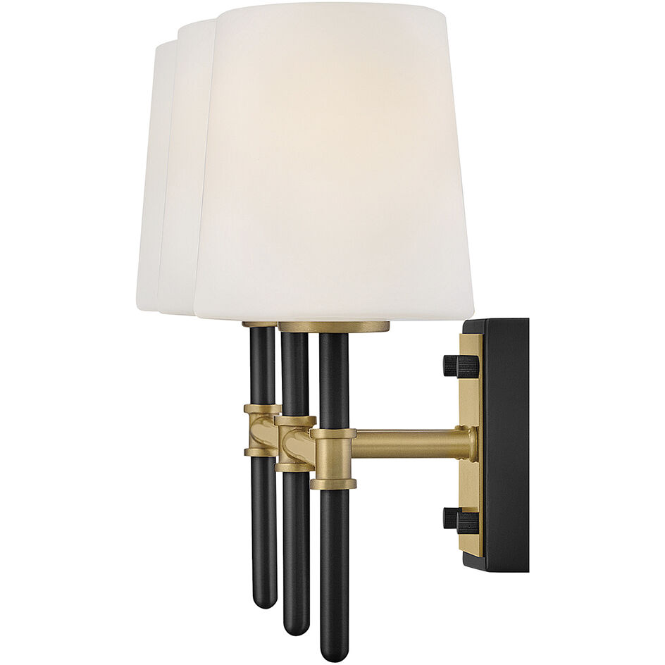 Saunders 3 Light 23 inch Black and Lacquered Brass Bath Light Wall Light in Black with Lacquered Brass