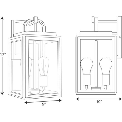 Grandbury 2 Light 17 inch Textured Black Outdoor Wall Lantern, with DURASHIELD, Medium