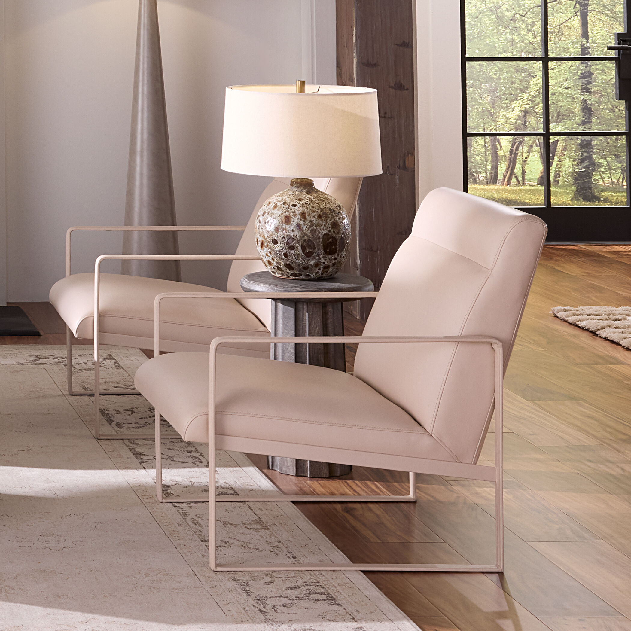 Hemingway Cream Leather Accent Chair, Inline