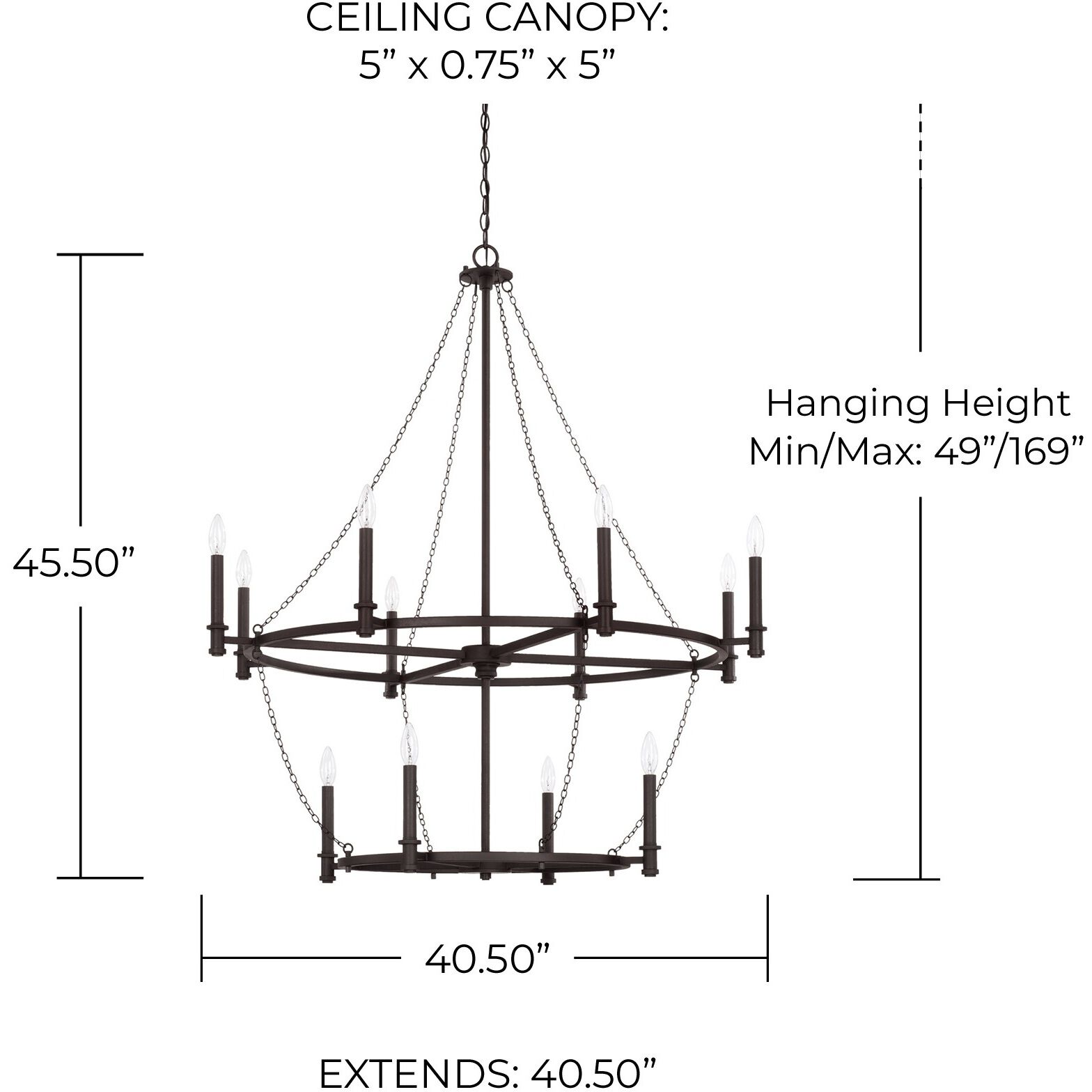 Lancaster 12 Light 41 inch Black Iron Chandelier Ceiling Light