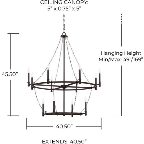 Lancaster 12 Light 41 inch Black Iron Chandelier Ceiling Light