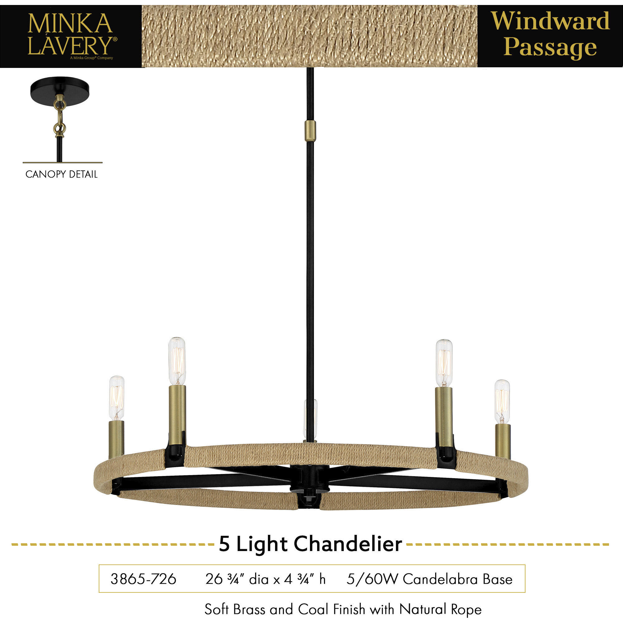 Windward Passage 5 Light 26.75 inch Coal And Soft Brass Chandelier Ceiling Light in Coal/Soft Brass