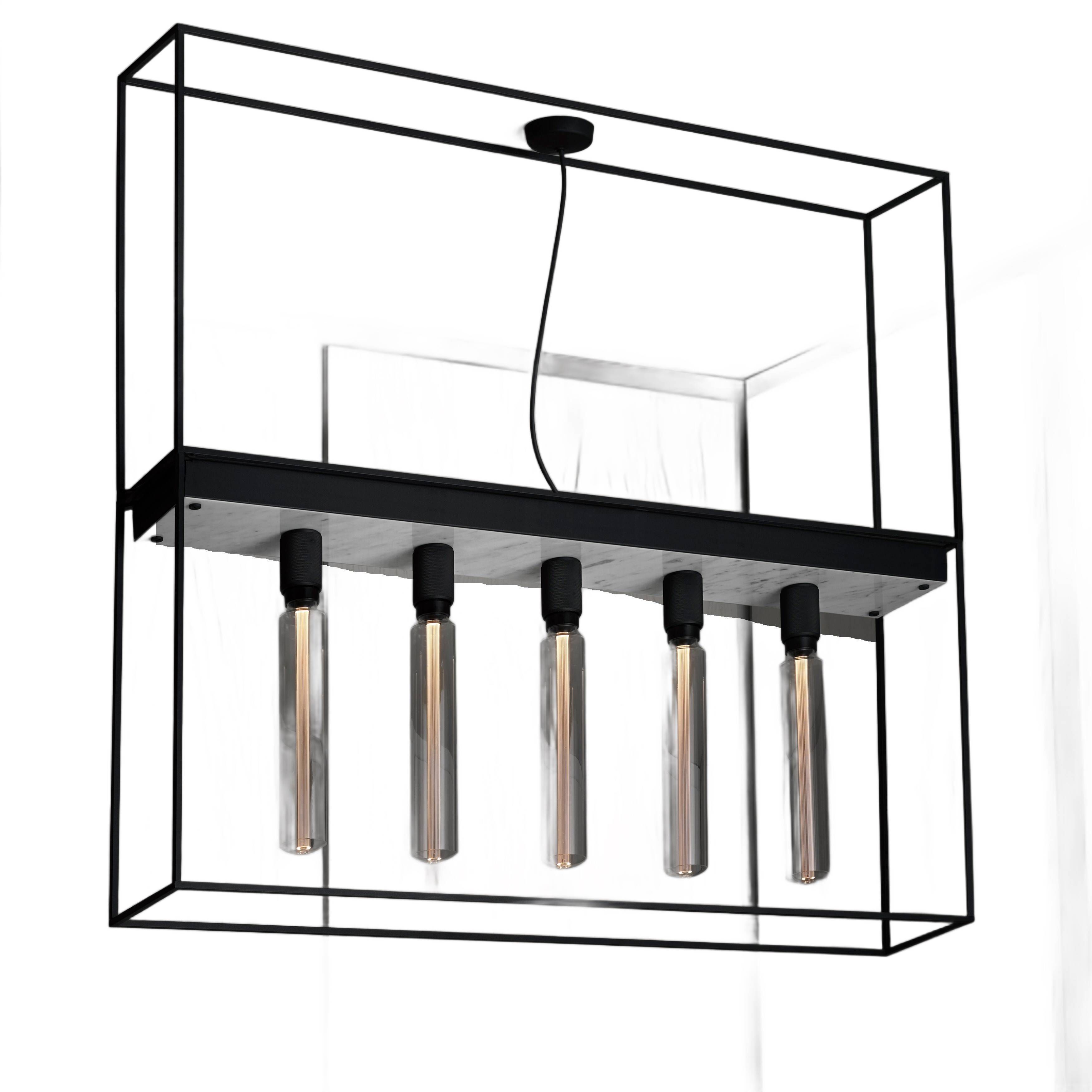 Caged 19.69 inch Black Semi-Flush Mount Ceiling Light, Extension Kit