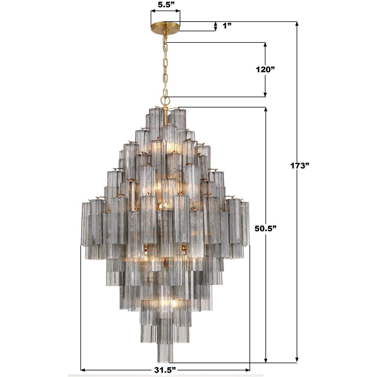 Addis 20 Light 31.5 inch Aged Brass Chandelier Ceiling Light in Smoke