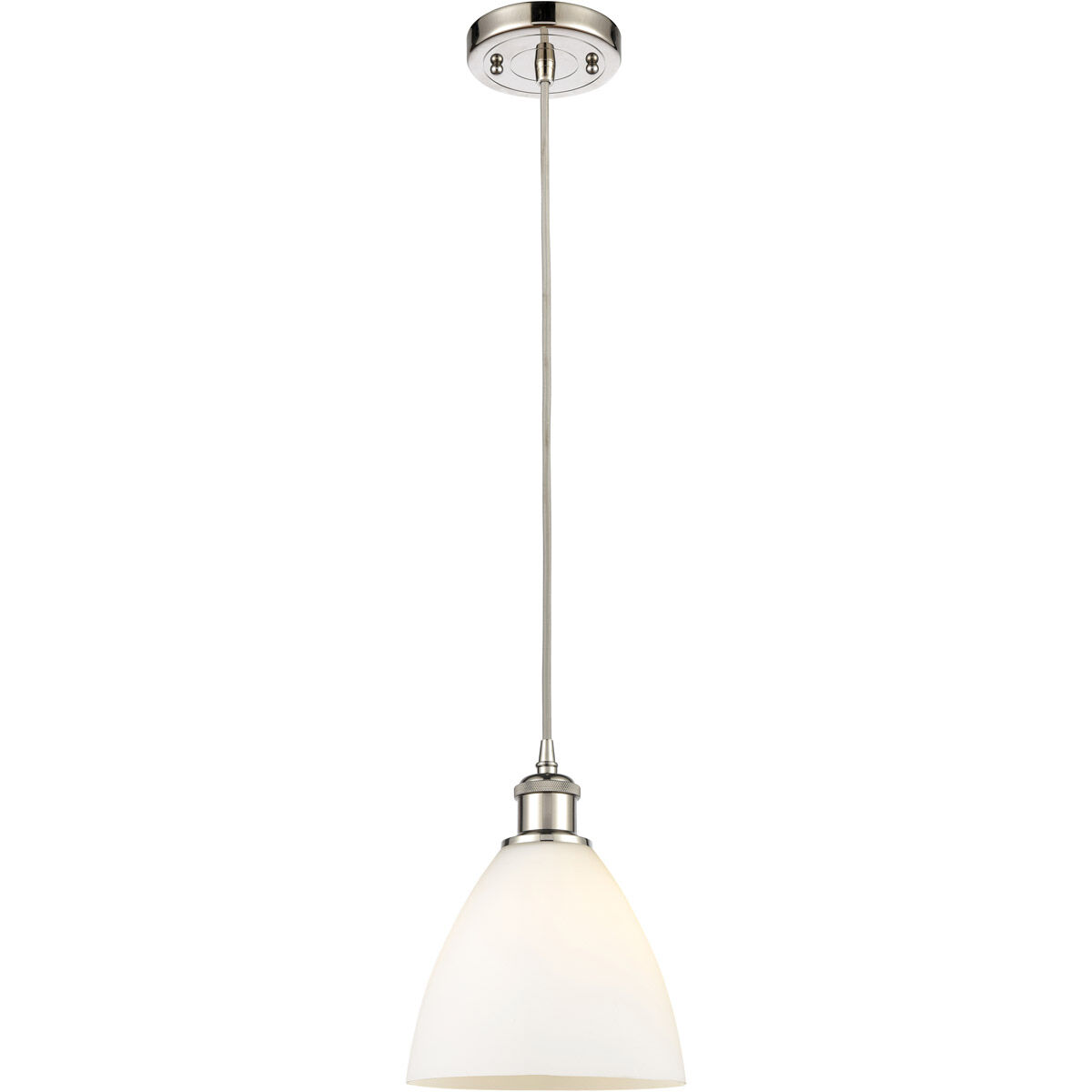 Ballston Dome LED 7.5 inch Polished Nickel Mini Pendant Ceiling Light in Matte White Glass, Black Textured