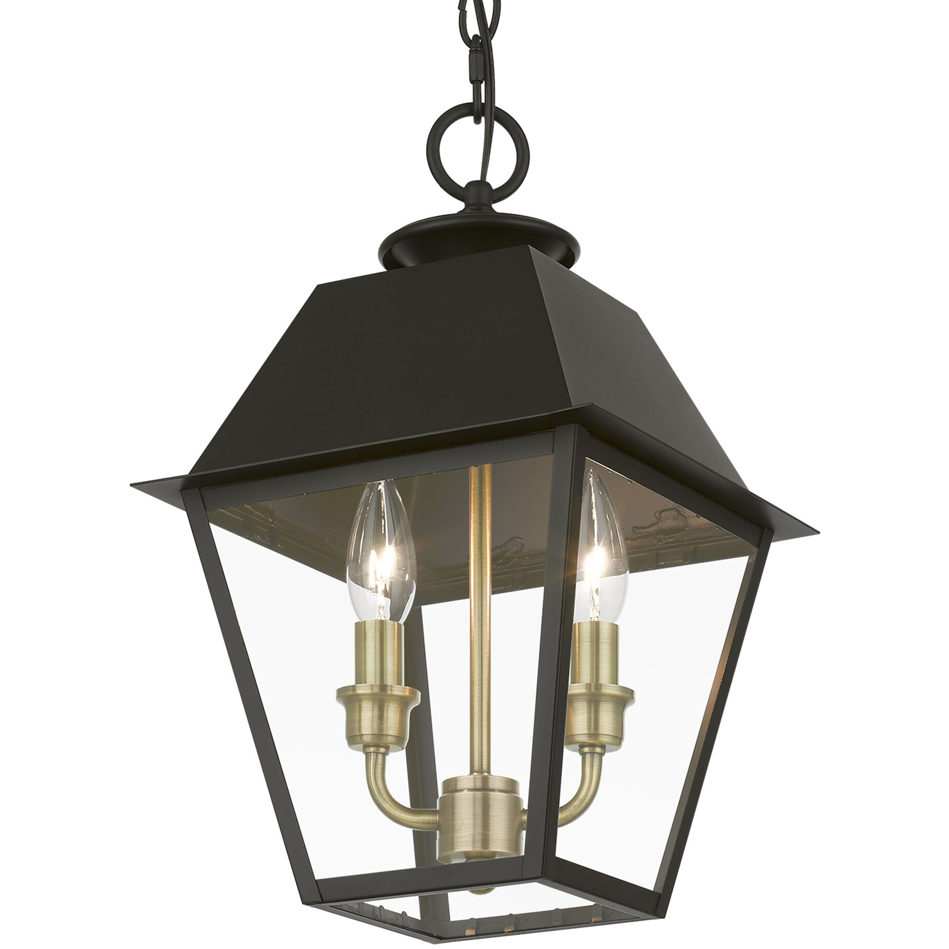 Wentworth 2 Light 9 inch Bronze with Antique Brass Finish Cluster Outdoor Pendant Lantern, Medium