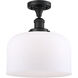 Franklin Restoration X-Large Bell LED 12 inch Matte Black Semi-Flush Mount Ceiling Light in Matte White Glass, Franklin Restoration