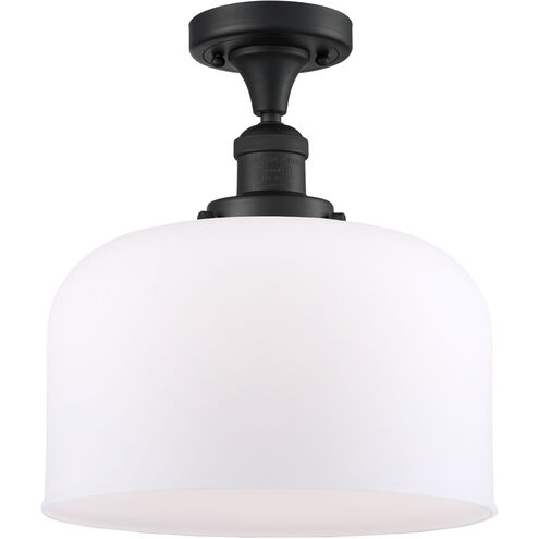 Franklin Restoration X-Large Bell LED 12 inch Matte Black Semi-Flush Mount Ceiling Light in Matte White Glass, Franklin Restoration