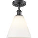 Edison Berkshire 1 Light 8 inch Matte Black Semi-Flush Mount Ceiling Light in Matte White Glass