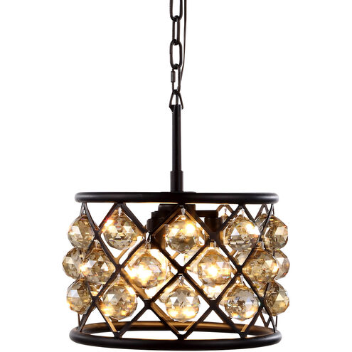 Madison 3 Light 12 inch Matte Black Pendant Ceiling Light in Golden Teak, Faceted Royal Cut, Urban Classic