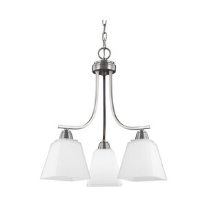 Parkfield 3 Light 18 inch Brushed Nickel Chandelier Ceiling Light in Etched Glass Painted White Inside