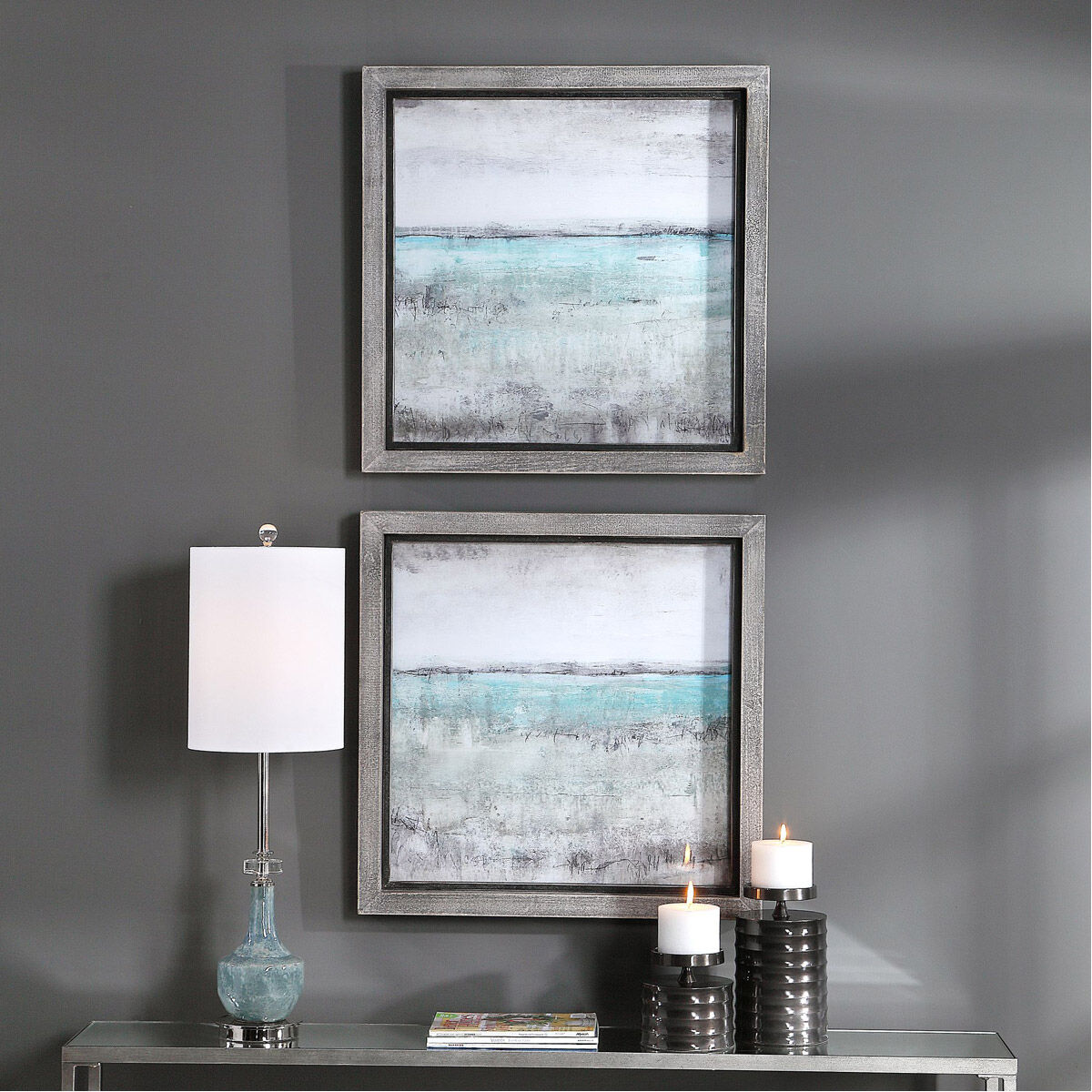 Aqua Horizon 27 X 27 inch Framed Prints, Set of 2