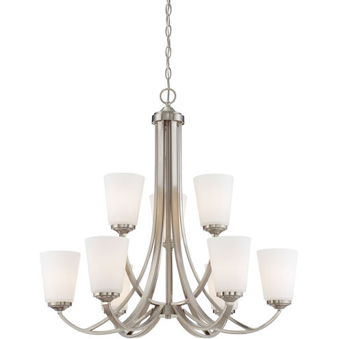 Overland Park 9 Light 30 inch Brushed Nickel Chandelier Ceiling Light, 2 Tier