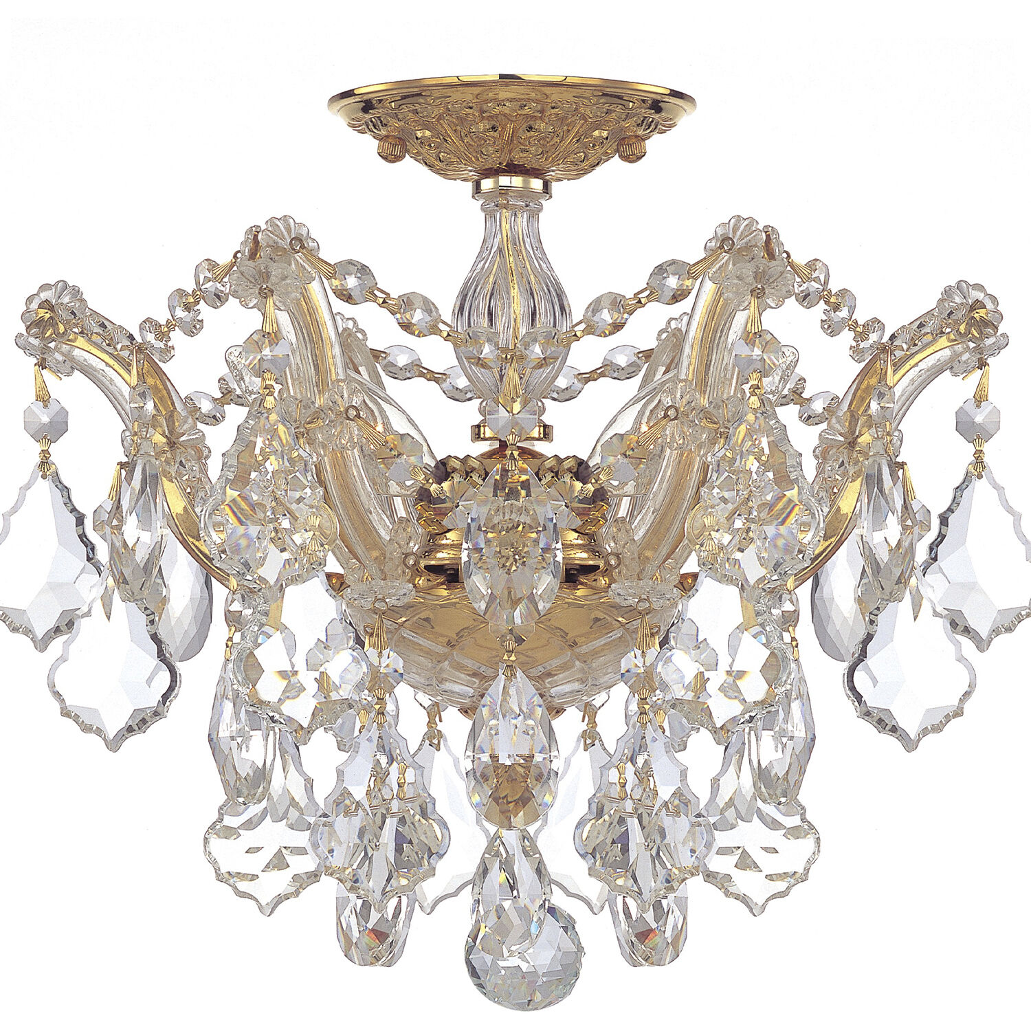 Maria Theresa 3 Light 13.5 inch Gold Semi Flush Ceiling Light in Clear Hand Cut