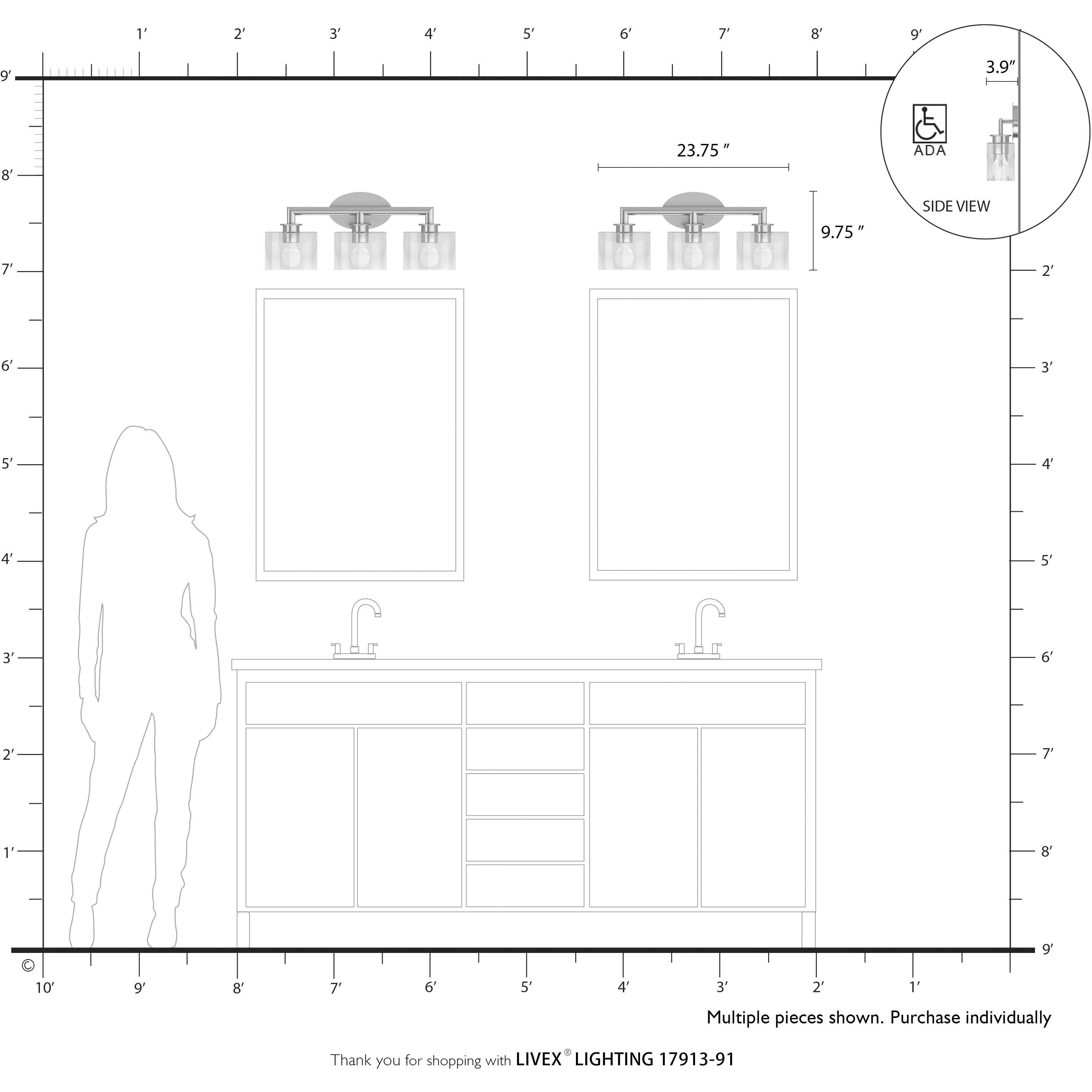 Bernardino 3 Light 23.75 inch Brushed Nickel Vanity Wall Sconce Wall Light