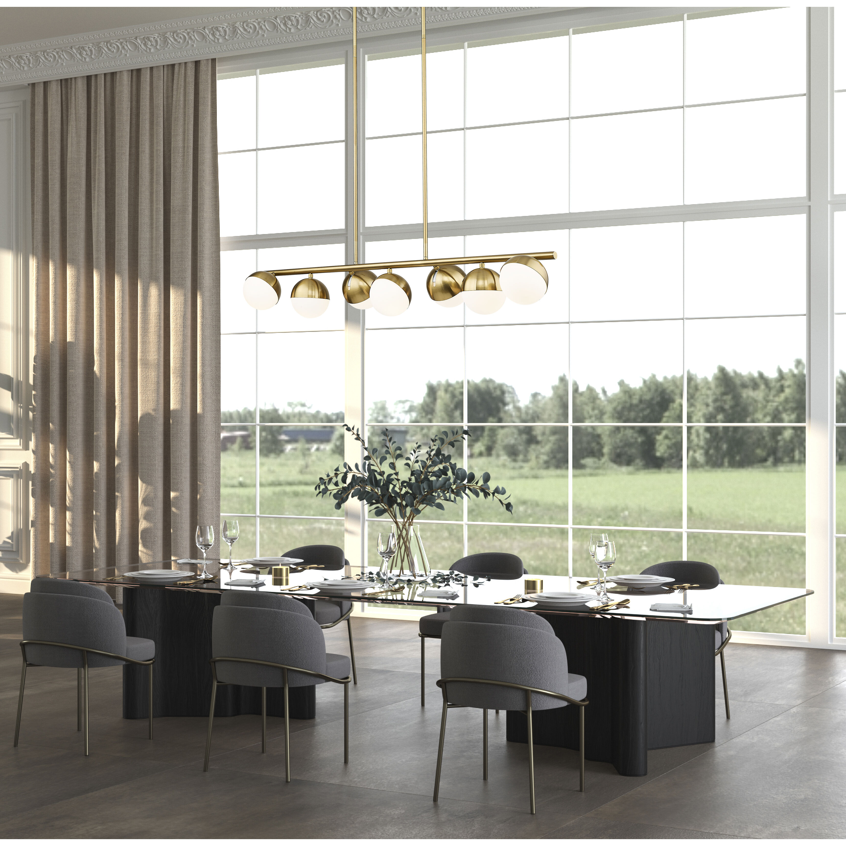 Realm Sphere Linear Chandelier Ceiling Light in Modern Gold