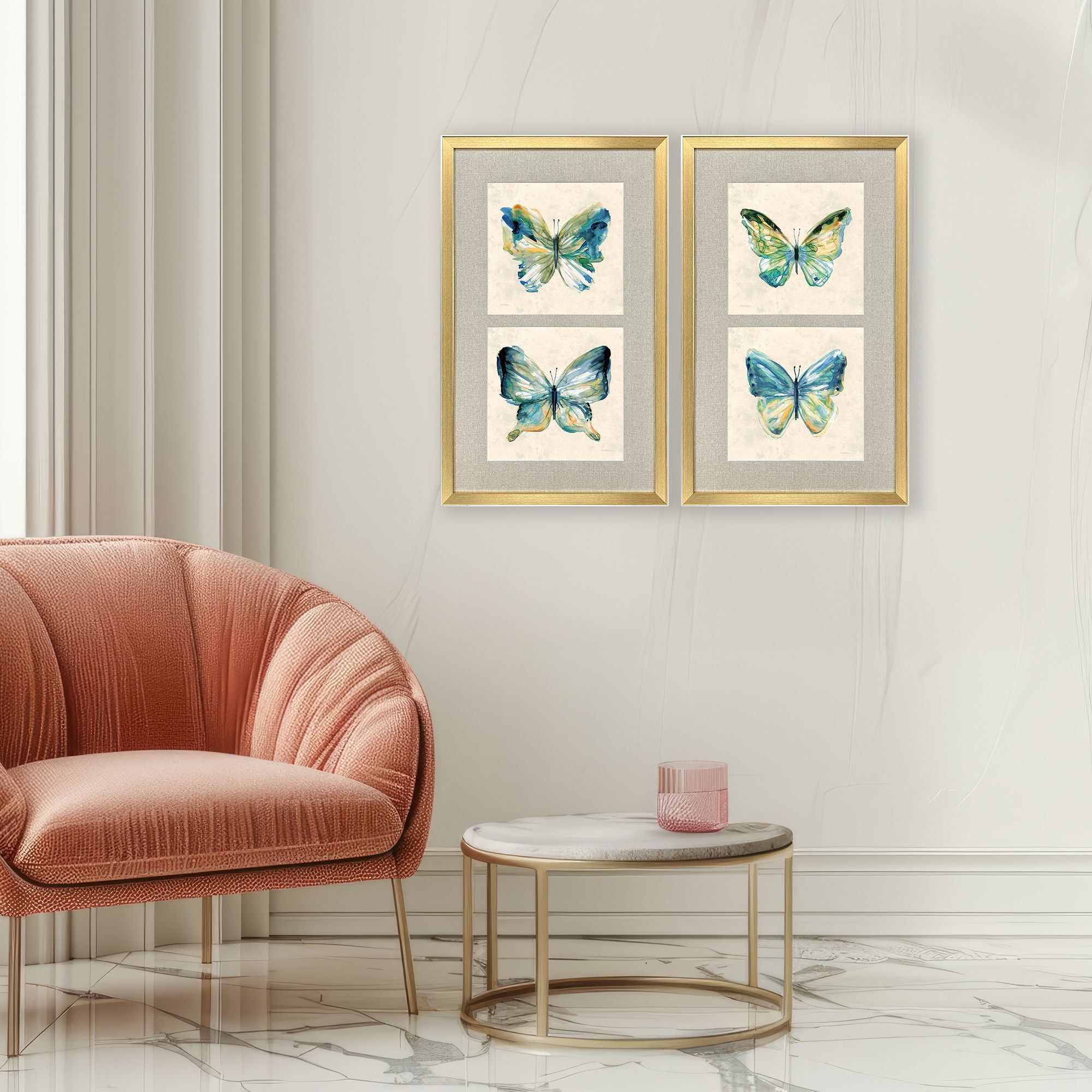 Watery Butterfly Blue and Green and Multi and Orange Framed Art, Propac