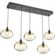 Coppa 5 Light Matte Black Linear Pendant Ceiling Light in Coppa Amber, Multi-Port