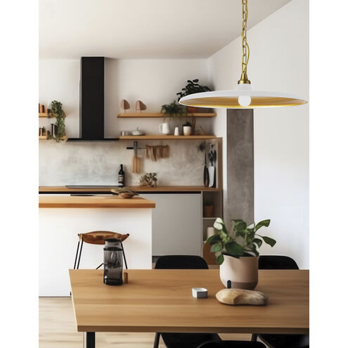 Quentin LED 24 inch Aged Brass Pendant Ceiling Light in Matte White/Gold