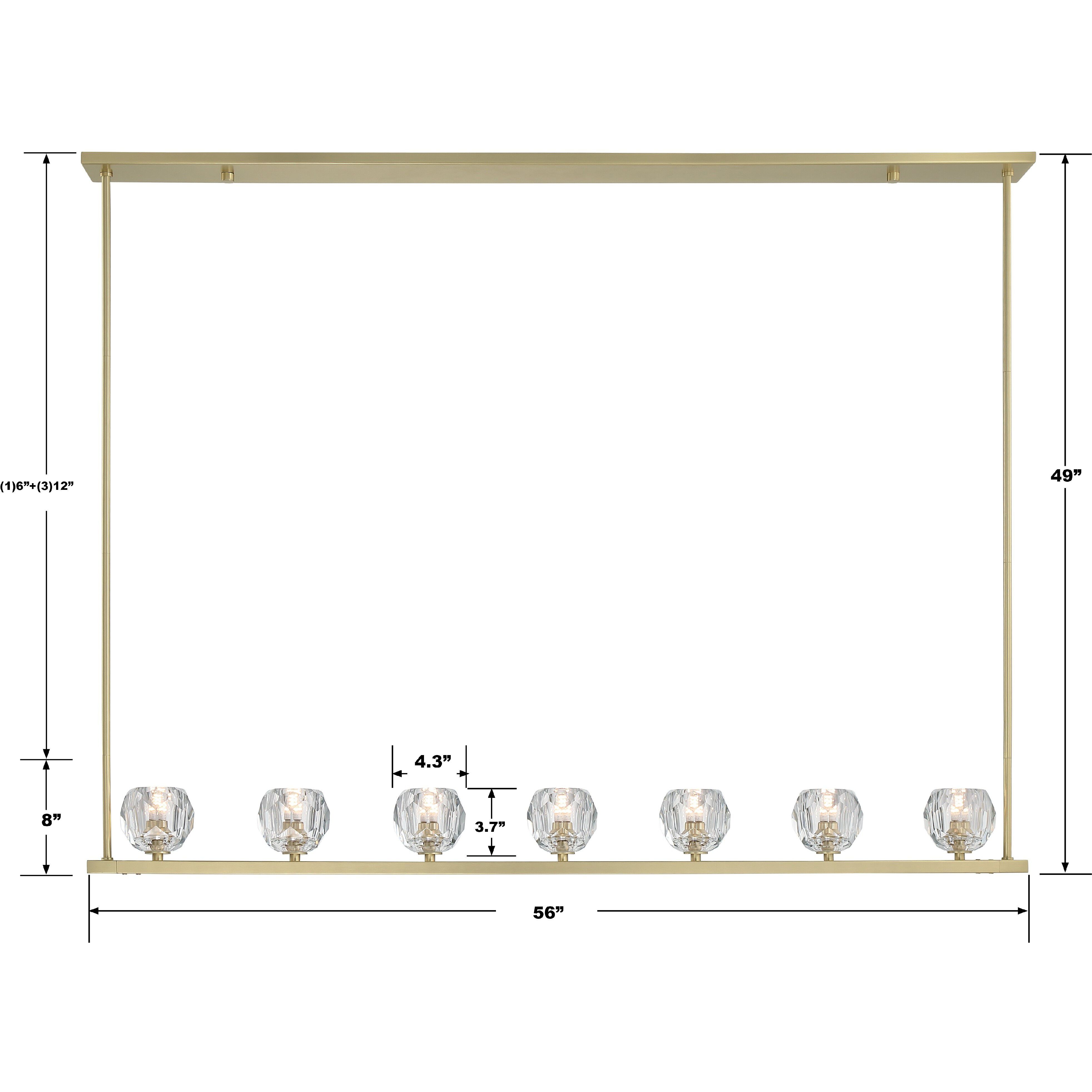 Aragon 7 Light 56 inch Soft Brass Linear Chandelier Ceiling Light