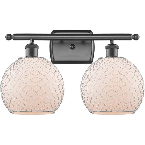 Ballston Farmhouse Chicken Wire 2 Light 16 inch Oil Rubbed Bronze Bath Vanity Light Wall Light, Ballston