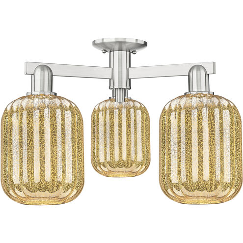 Preston 3 Light 24.25 inch Brushed Satin Nickel Semi-Flush Mount Ceiling Light in Mercury Glass
