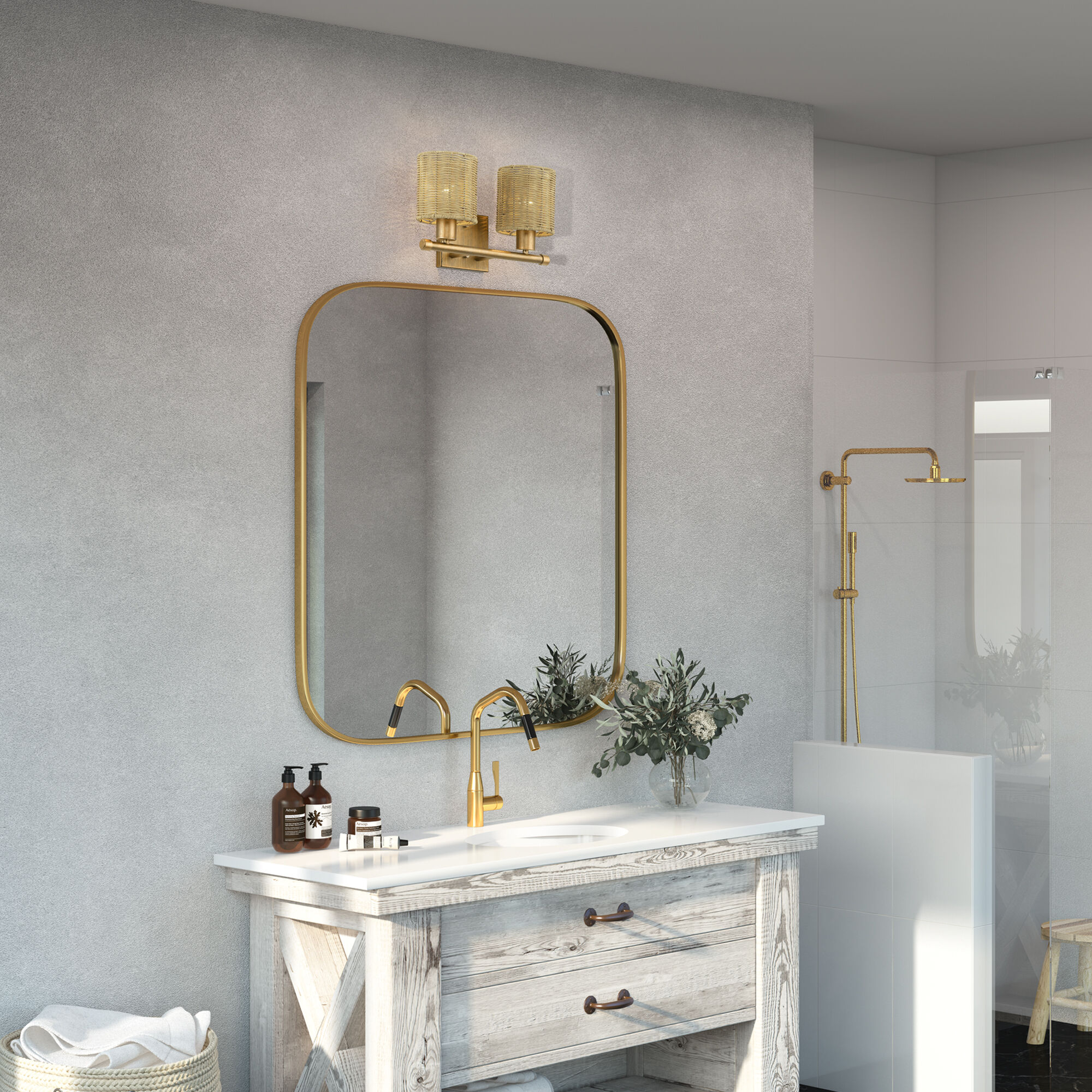 Weavington 2 Light 14 inch Antique Gold Leaf Vanity Wall Sconce Wall Light