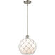 Ballston Large Farmhouse Rope LED 10 inch Brushed Satin Nickel Pendant Ceiling Light in White Glass with White Rope, Ballston