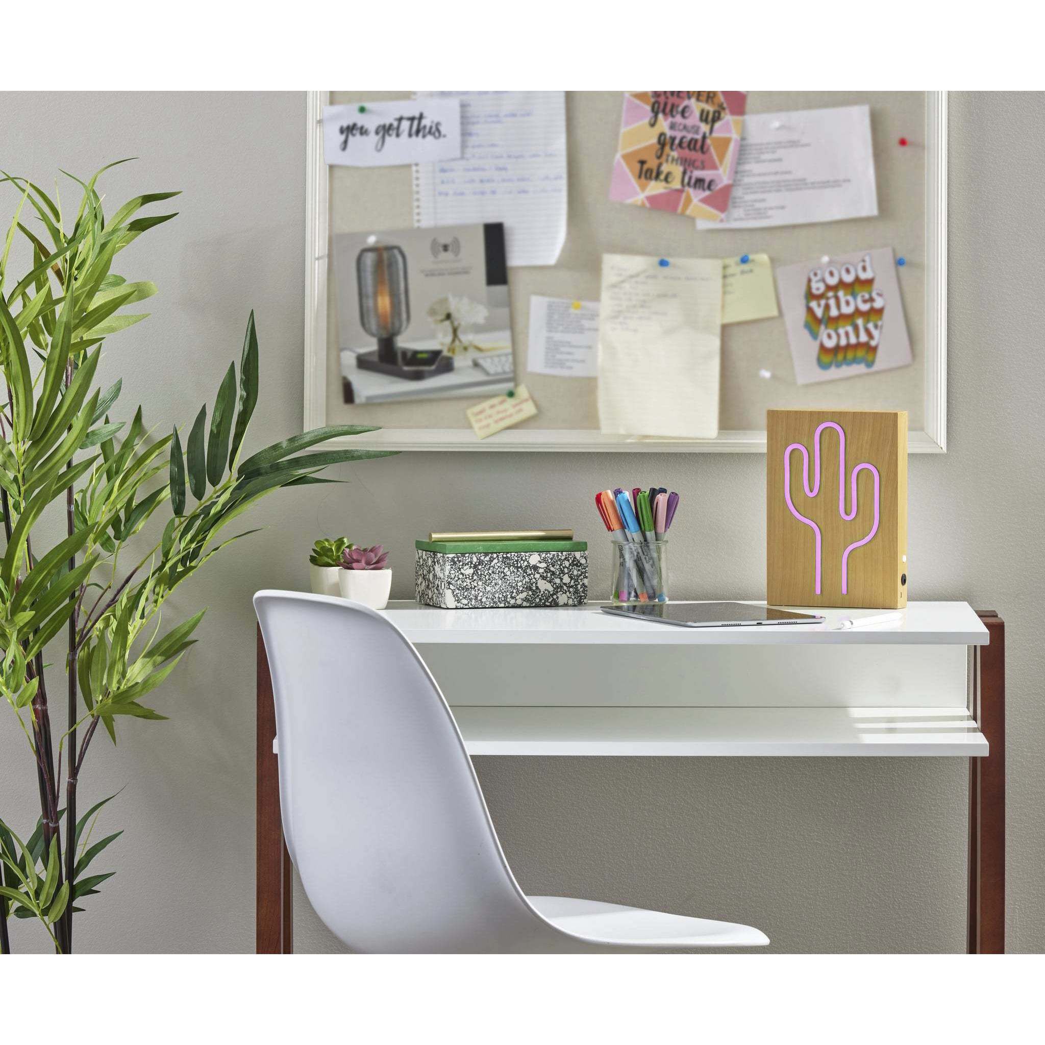 Wood Framed 9 inch 0.5 watt Natural Wood Grain on Plastic - Water Transfer Table/Wall Lamp Portable Light, Neon Cactus, Simplee Adesso