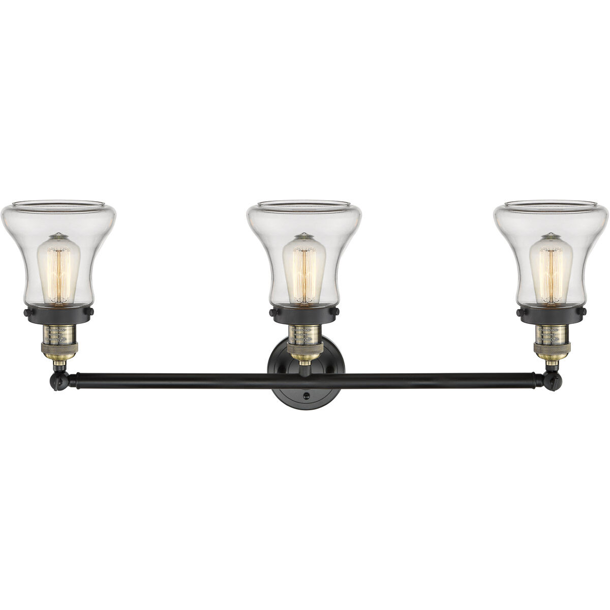 Franklin Restoration Bellmont 3 Light 30 inch Black Antique Brass Bath Vanity Light Wall Light in Clear Glass, Franklin Restoration