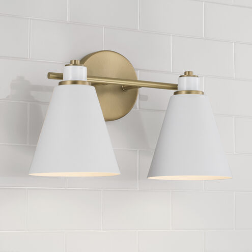 Bradley 2 Light 15 inch Aged Brass and White Vanity Light Wall Light