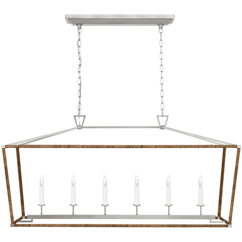 Chapman & Myers Darlana5 LED 54 inch Polished Nickel and Natural Rattan Linear Lantern Ceiling Light, Large