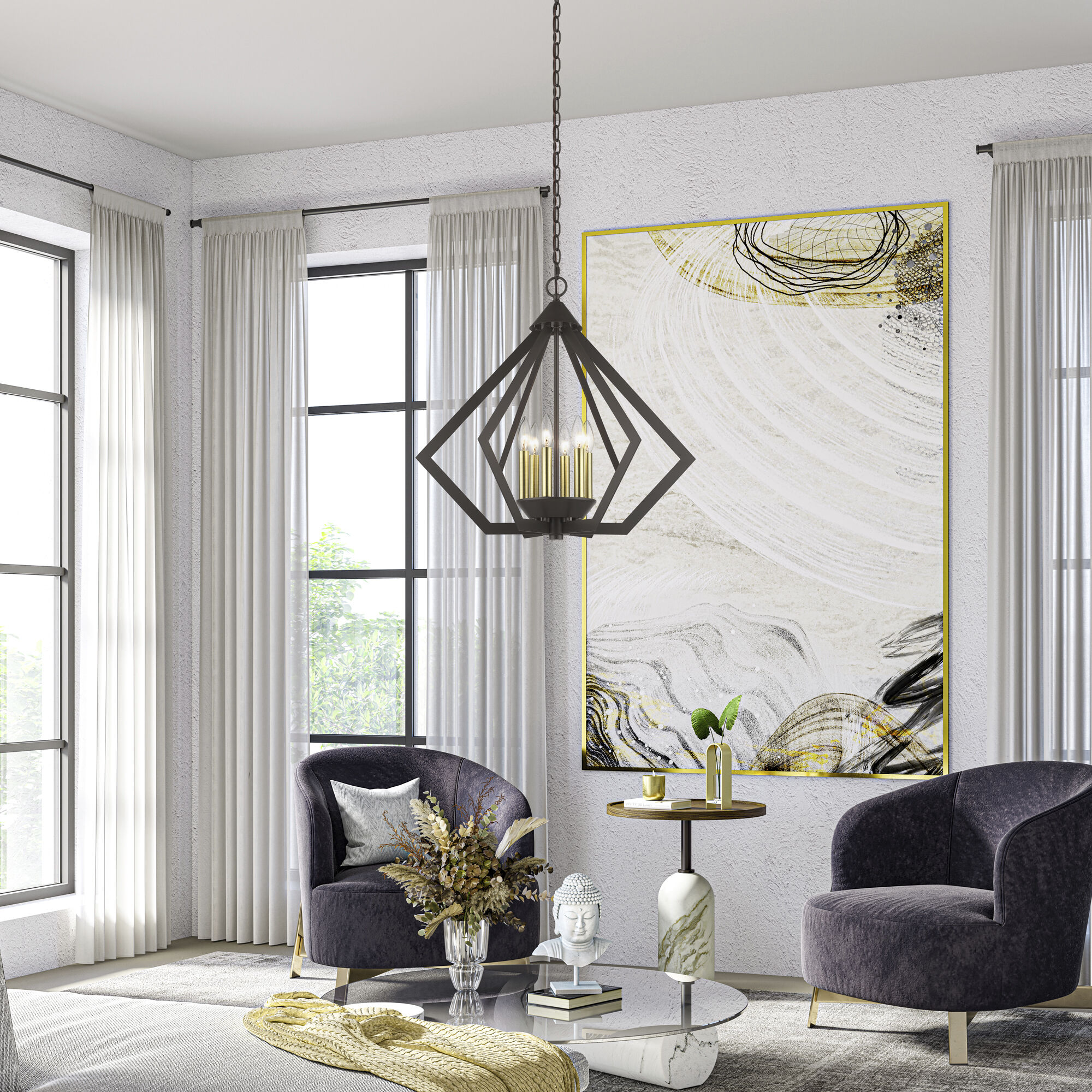 Prism 6 Light 26 inch English Bronze with Antique Brass Finish Accents Chandelier Ceiling Light