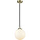 Nouveau Beacon LED 8 inch Black Antique Brass Mini Pendant Ceiling Light in Matte White, Nouveau
