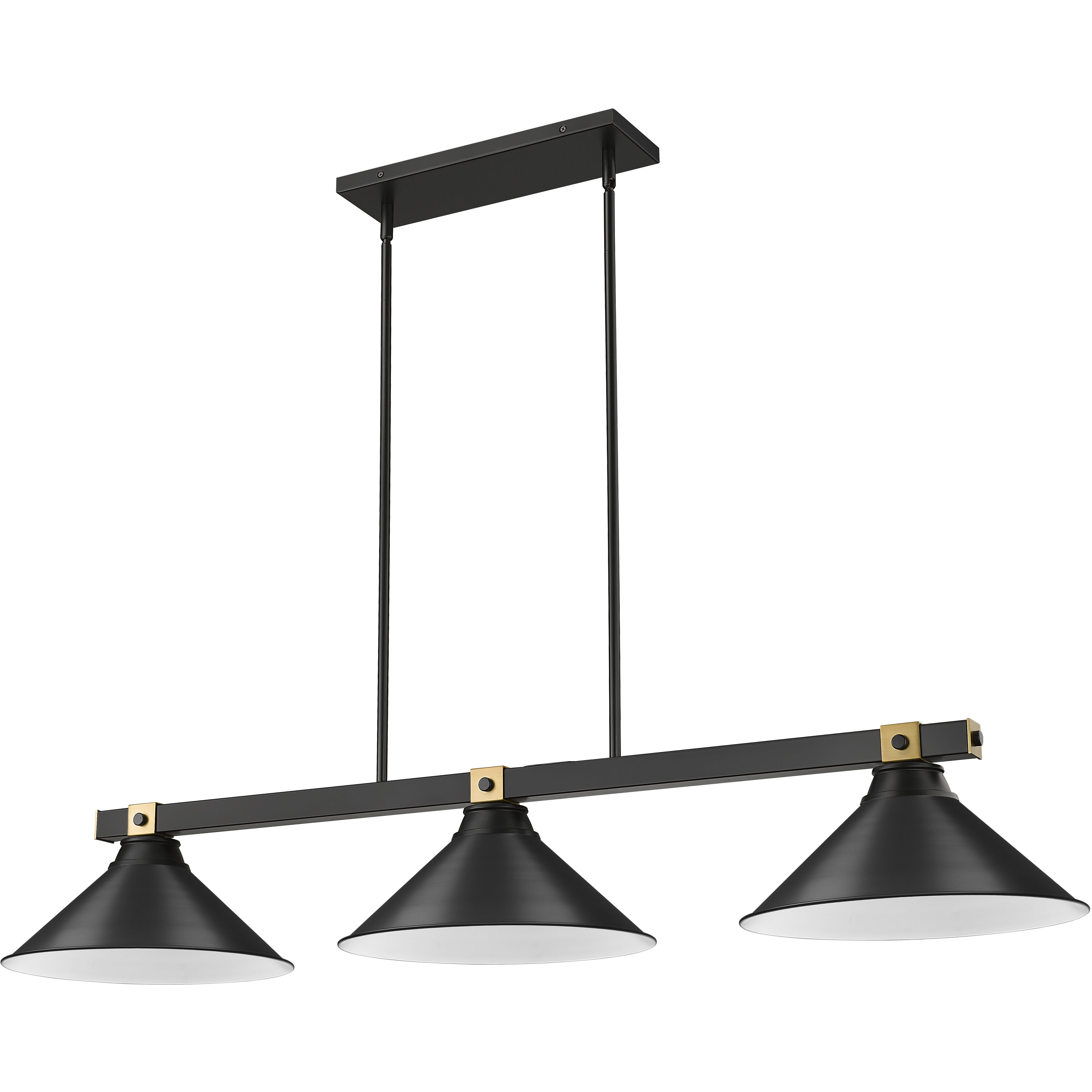 Bronte 3 Light 54 inch Matte Black and Rubbed Brass Billiard Light Ceiling Light