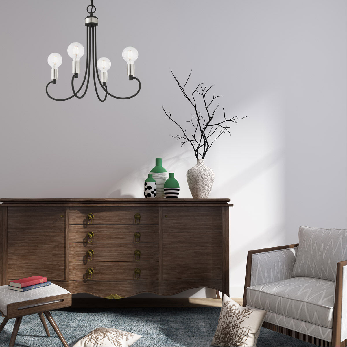 Bari 4 Light 20 inch Black with Brushed Nickel Accents Chandelier Ceiling Light