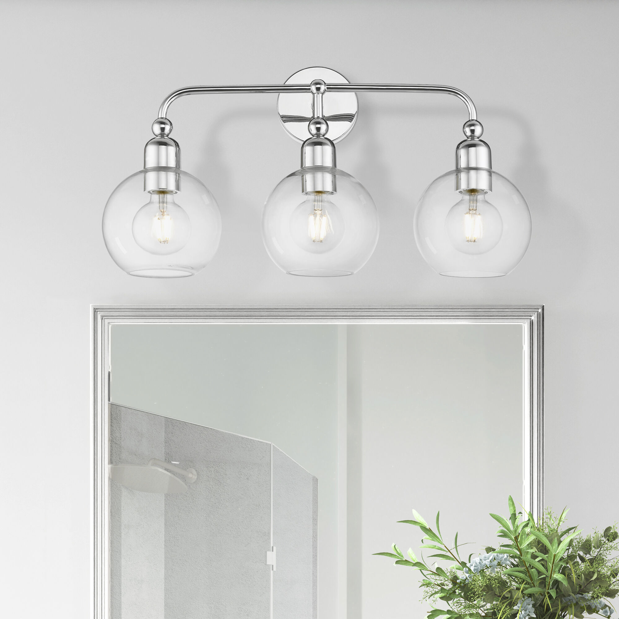 Downtown 3 Light 24 inch Polished Chrome Vanity Sconce Wall Light, Sphere